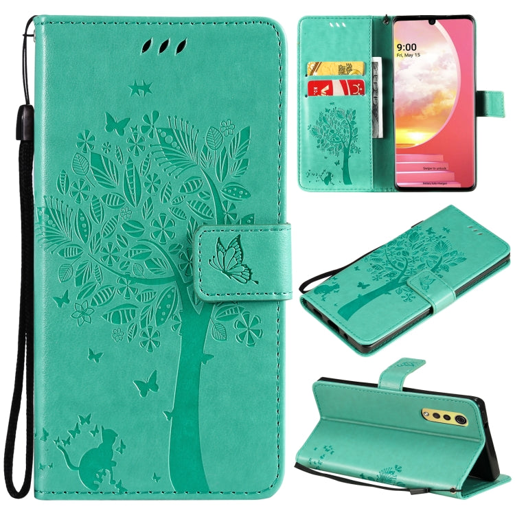 Tree & Cat Pattern Pressed Printing Horizontal Flip PU Leather Case with Holder & Card Slots & Wallet & Lanyard, For LG Velvet 2 Pro, For OPPO Realme GT 5G