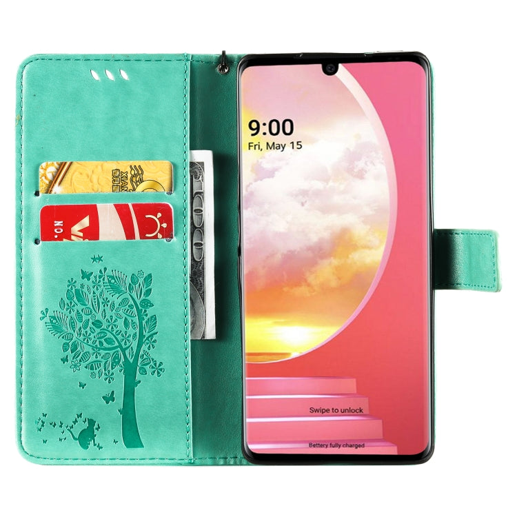 Tree & Cat Pattern Pressed Printing Horizontal Flip PU Leather Case with Holder & Card Slots & Wallet & Lanyard, For LG Velvet 2 Pro, For OPPO Realme GT 5G