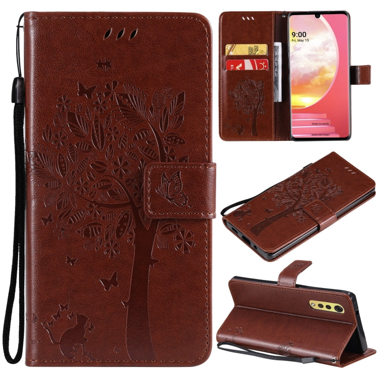 Tree & Cat Pattern Pressed Printing Horizontal Flip PU Leather Case with Holder & Card Slots & Wallet & Lanyard, For LG Velvet 2 Pro, For OPPO Realme GT 5G