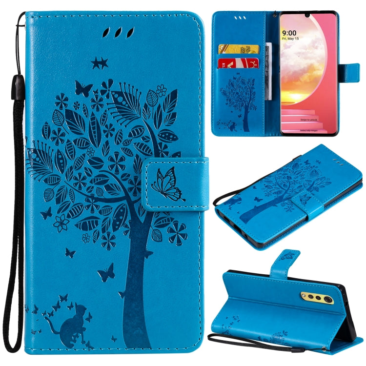 Tree & Cat Pattern Pressed Printing Horizontal Flip PU Leather Case with Holder & Card Slots & Wallet & Lanyard, For LG Velvet 2 Pro, For OPPO Realme GT 5G