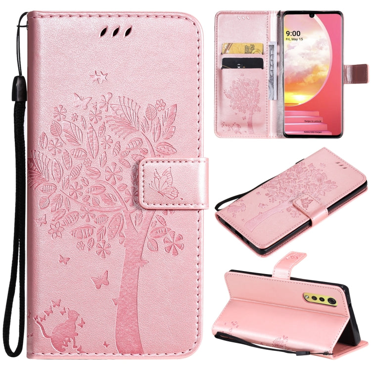 Tree & Cat Pattern Pressed Printing Horizontal Flip PU Leather Case with Holder & Card Slots & Wallet & Lanyard, For LG Velvet 2 Pro, For OPPO Realme GT 5G