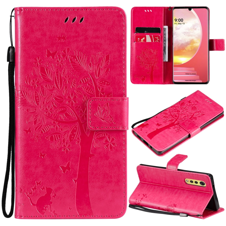 Tree & Cat Pattern Pressed Printing Horizontal Flip PU Leather Case with Holder & Card Slots & Wallet & Lanyard, For LG Velvet 2 Pro, For OPPO Realme GT 5G