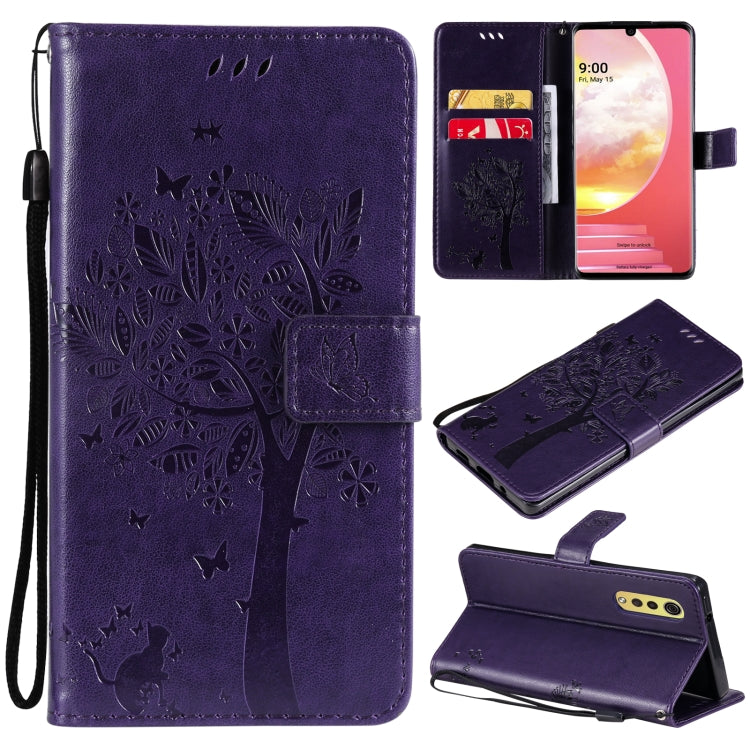 Tree & Cat Pattern Pressed Printing Horizontal Flip PU Leather Case with Holder & Card Slots & Wallet & Lanyard, For LG Velvet 2 Pro, For OPPO Realme GT 5G