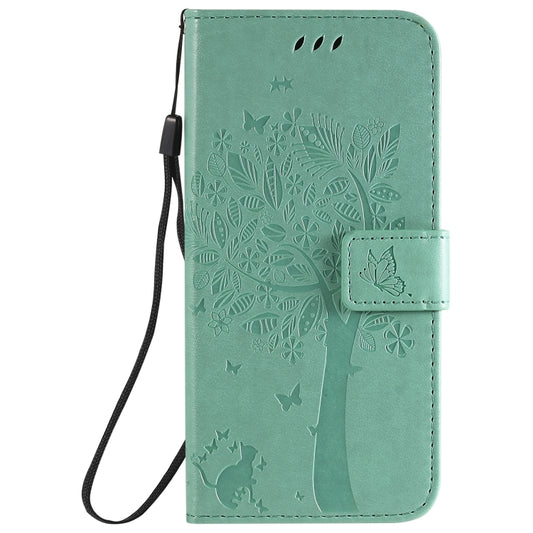Front view tree cat design floral Samsung Galaxy A03s wallet case with stand