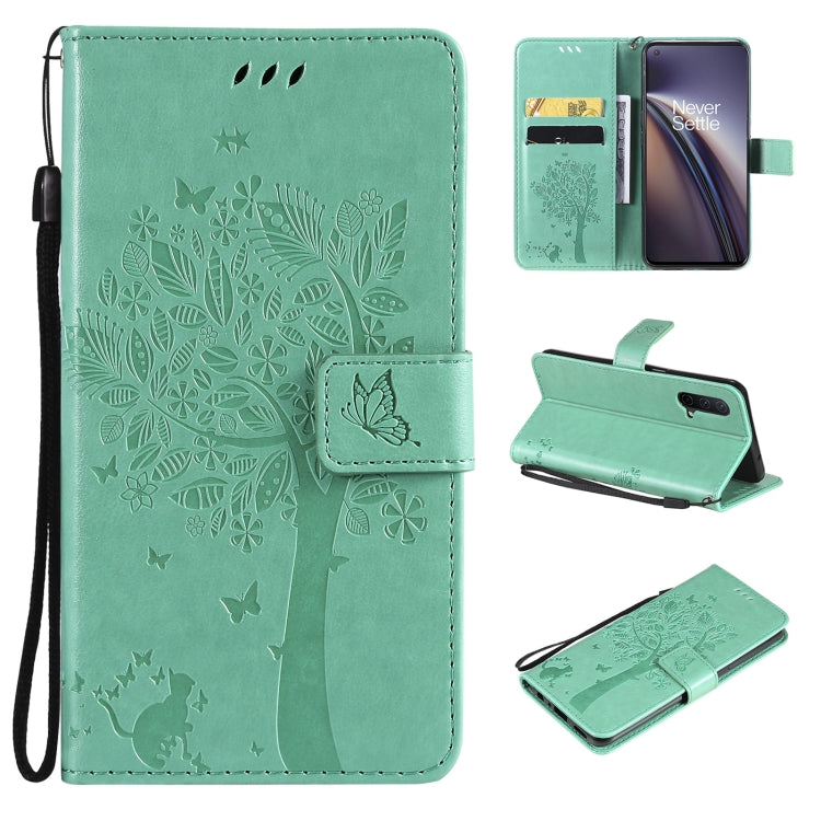 Tree & Cat Pattern Pressed Printing Horizontal Flip PU Leather Case with Holder & Card Slots & Wallet & Lanyard, For Samsung Galaxy A03s 164mm, For OnePlus Nord CE 5G