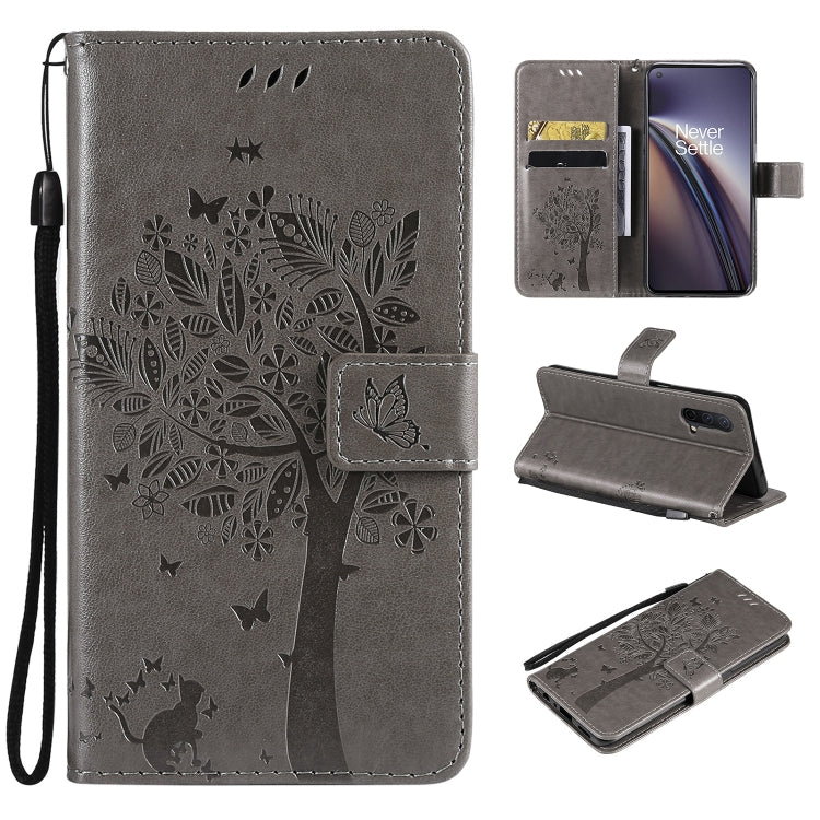 Tree & Cat Pattern Pressed Printing Horizontal Flip PU Leather Case with Holder & Card Slots & Wallet & Lanyard, For Samsung Galaxy A03s 164mm, For OnePlus Nord CE 5G