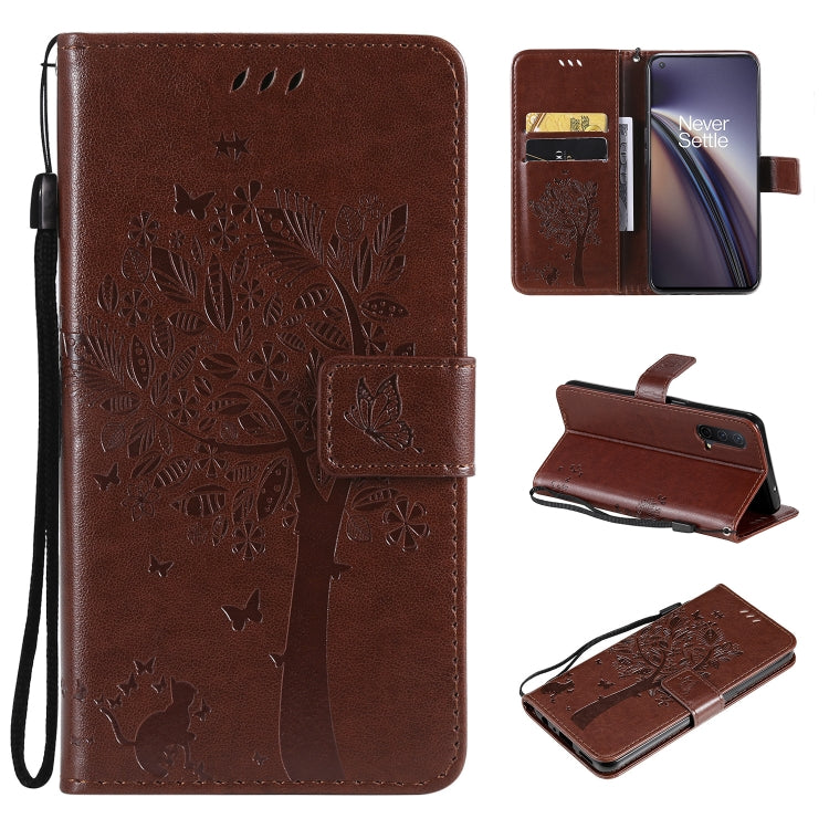 Tree & Cat Pattern Pressed Printing Horizontal Flip PU Leather Case with Holder & Card Slots & Wallet & Lanyard, For Samsung Galaxy A03s 164mm, For OnePlus Nord CE 5G