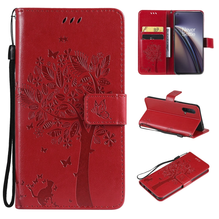 Tree & Cat Pattern Pressed Printing Horizontal Flip PU Leather Case with Holder & Card Slots & Wallet & Lanyard, For Samsung Galaxy A03s 164mm, For OnePlus Nord CE 5G