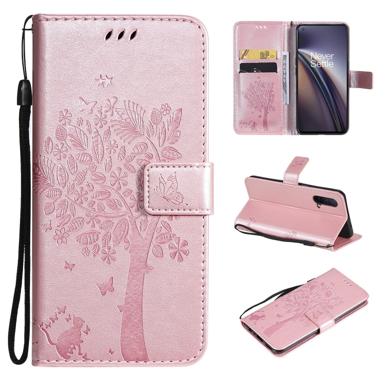 Tree & Cat Pattern Pressed Printing Horizontal Flip PU Leather Case with Holder & Card Slots & Wallet & Lanyard, For Samsung Galaxy A03s 164mm, For OnePlus Nord CE 5G