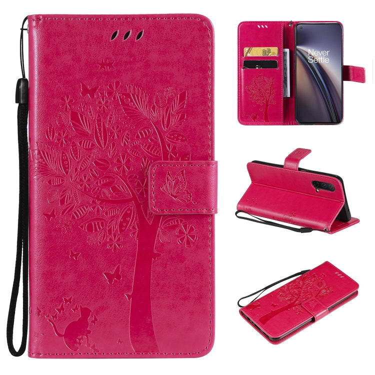 Tree & Cat Pattern Pressed Printing Horizontal Flip PU Leather Case with Holder & Card Slots & Wallet & Lanyard, For Samsung Galaxy A03s 164mm, For OnePlus Nord CE 5G