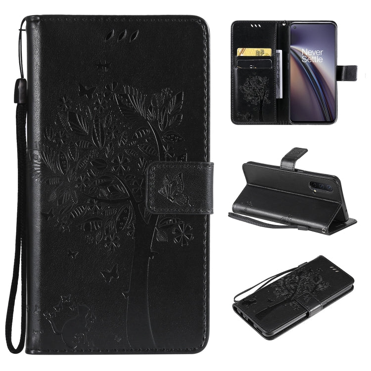 Tree & Cat Pattern Pressed Printing Horizontal Flip PU Leather Case with Holder & Card Slots & Wallet & Lanyard, For Samsung Galaxy A03s 164mm, For OnePlus Nord CE 5G