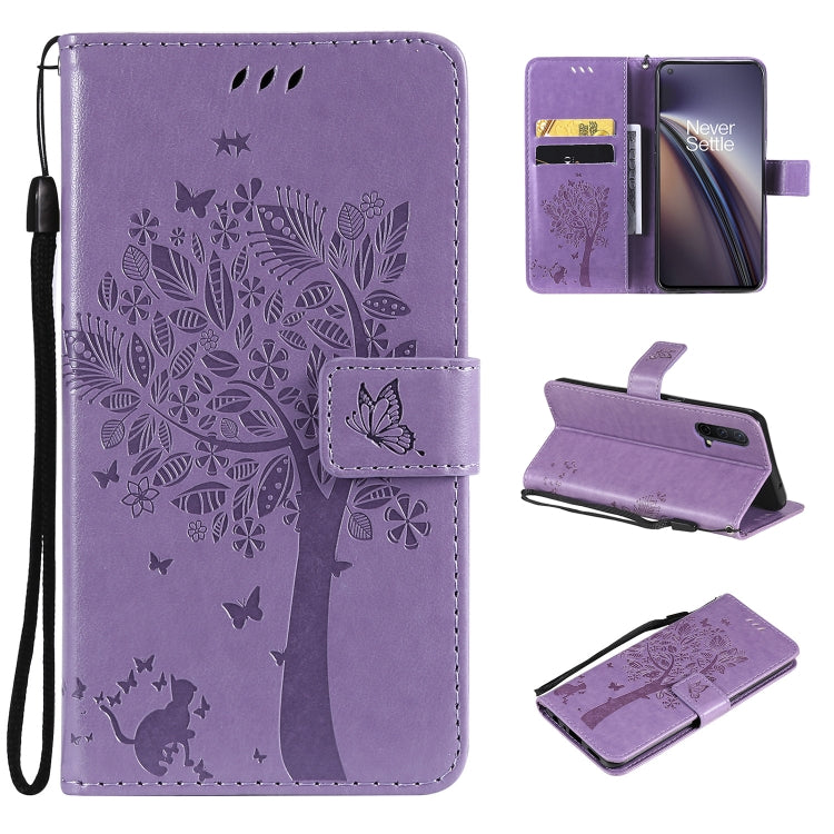 Tree & Cat Pattern Pressed Printing Horizontal Flip PU Leather Case with Holder & Card Slots & Wallet & Lanyard, For Samsung Galaxy A03s 164mm, For OnePlus Nord CE 5G