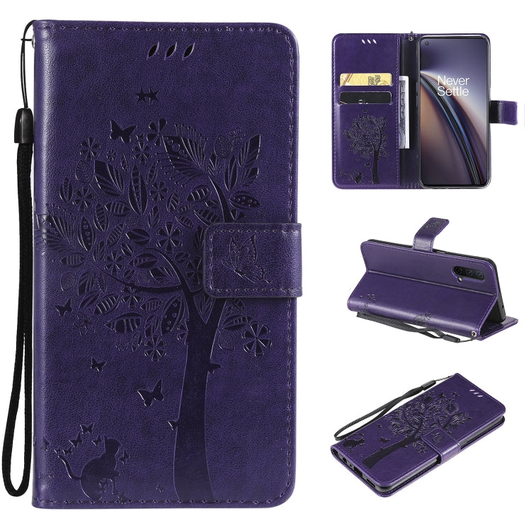 Tree & Cat Pattern Pressed Printing Horizontal Flip PU Leather Case with Holder & Card Slots & Wallet & Lanyard, For Samsung Galaxy A03s 164mm, For OnePlus Nord CE 5G