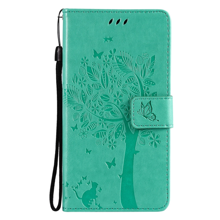 Tree & Cat Pattern Pressed Printing Horizontal Flip PU Leather Case with Holder & Card Slots & Wallet & Lanyard, For OnePlus N200 5G