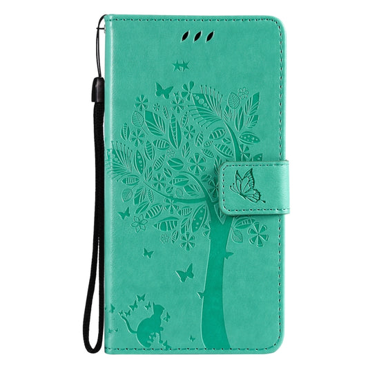 Pressed printing tree cat design PU leather case OnePlus N200 5G side angle