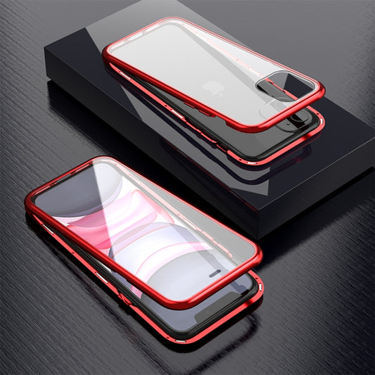 Double-sided glass construction on transparent iPhone 11 case showing device