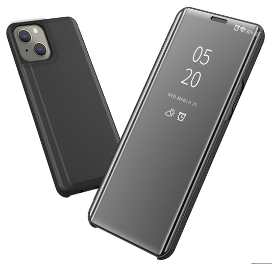 iPhone 13 Pro Max horizontal leather flip case featuring reflective mirror design