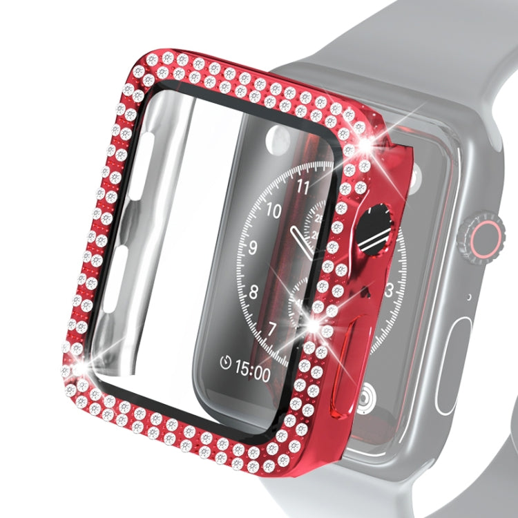 Electroplating PC Double Rows Diamond Protective Case with Tempered Glass Film For Apple Watch Series, 3 & 2 & 1 38mm, 3 & 2 & 1 42mm