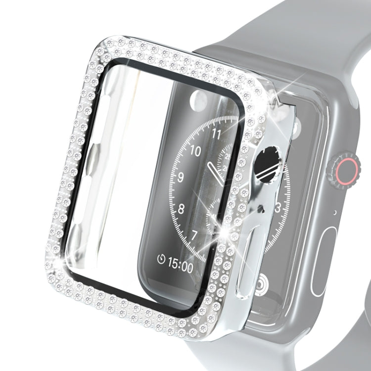 Electroplating PC Double Rows Diamond Protective Case with Tempered Glass Film For Apple Watch Series, 3 & 2 & 1 38mm, 3 & 2 & 1 42mm