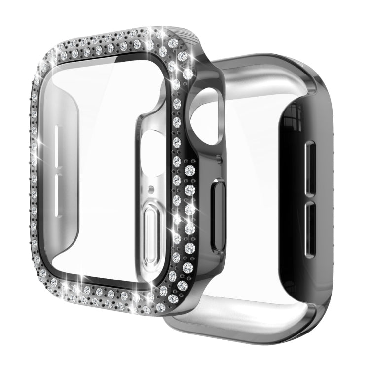 Electroplating PC Double Rows Diamond Protective Case with Tempered Glass Film For Apple Watch Series, 3 & 2 & 1 38mm, 3 & 2 & 1 42mm