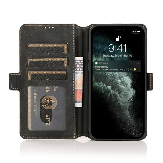 Premium leather texture detail with magnetic closing mechanism for secure device protection