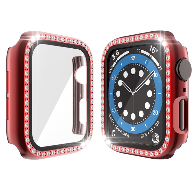 Electroplating PC Single Row Diamond Protective Case with Tempered Glass Film For Apple Watch Series, 3 & 2 & 1 38mm, 3 & 2 & 1 42mm