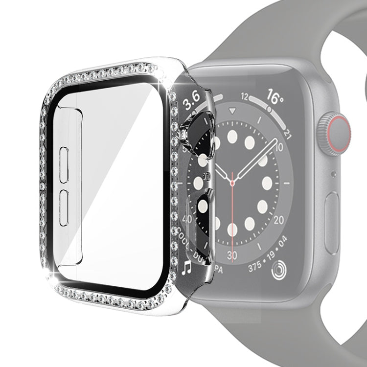 Electroplating PC Single Row Diamond Protective Case with Tempered Glass Film For Apple Watch Series, 3 & 2 & 1 38mm, 3 & 2 & 1 42mm