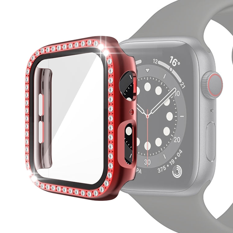 Electroplating PC Single Row Diamond Protective Case with Tempered Glass Film For Apple Watch Series, 3 & 2 & 1 38mm, 3 & 2 & 1 42mm