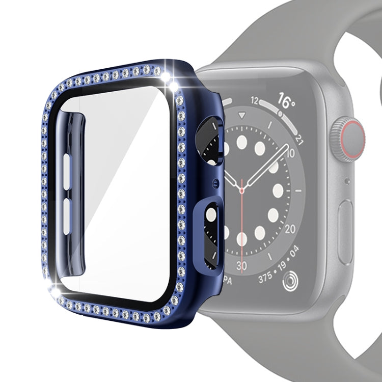 Electroplating PC Single Row Diamond Protective Case with Tempered Glass Film For Apple Watch Series, 3 & 2 & 1 38mm, 3 & 2 & 1 42mm