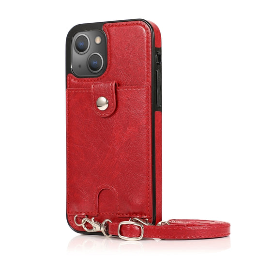 Durable PU leather iPhone 13 Pro Max case featuring card slot and lanyard attachment