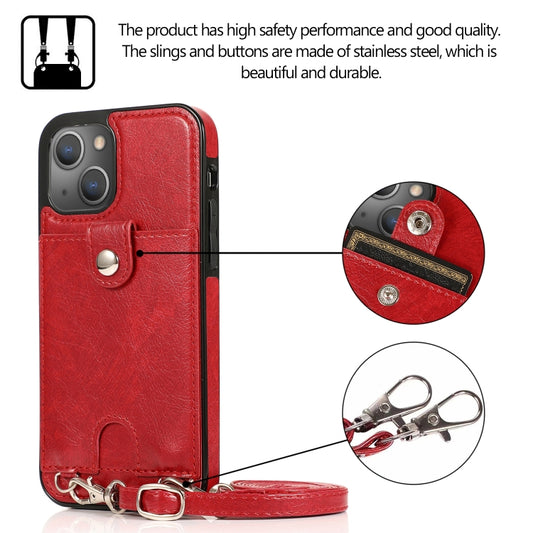 iPhone 13 Pro Max leather wallet case with built-in card holder and detachable lanyard