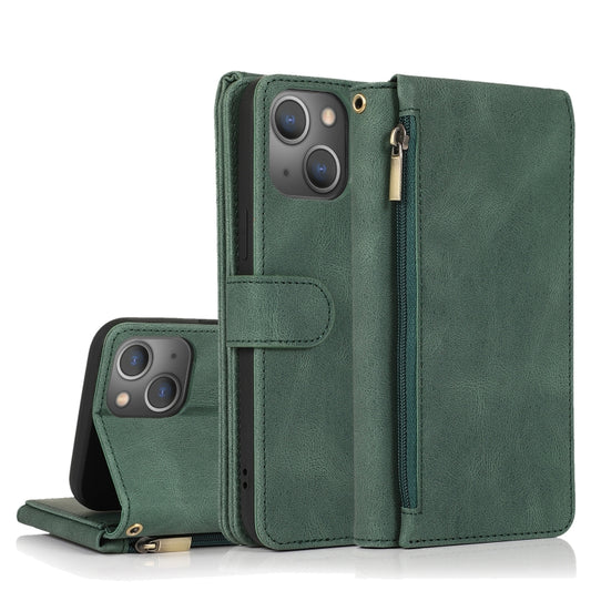 Crazy Horse leather iPhone 13 case with zipper wallet and card slots in rich brown