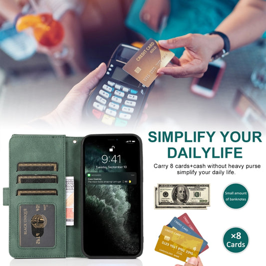 Full-length zipper pocket stores cards, cash, and coins on iPhone 13 mini