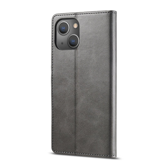 Calf leather texture detail on LC.IMEEKE iPhone 13 Pro case front