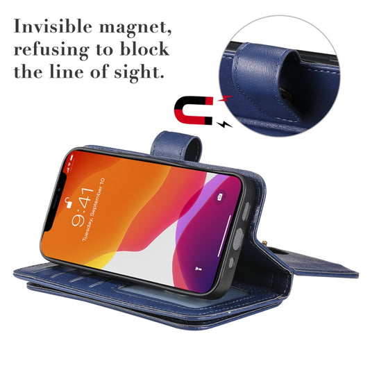 Phone stand feature demonstrated on leather flip case for iPhone 13