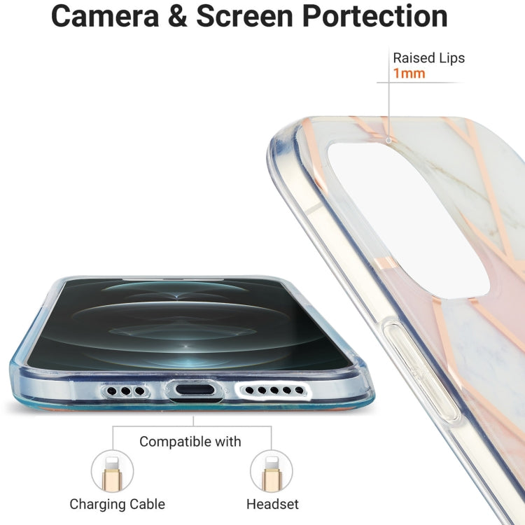 Electroplating Splicing Marble Flower Pattern Dual-side IMD TPU Shockproof Case, For iPhone 13 mini, For iPhone 13, For iPhone 13 Pro, For iPhone 13 Pro Max