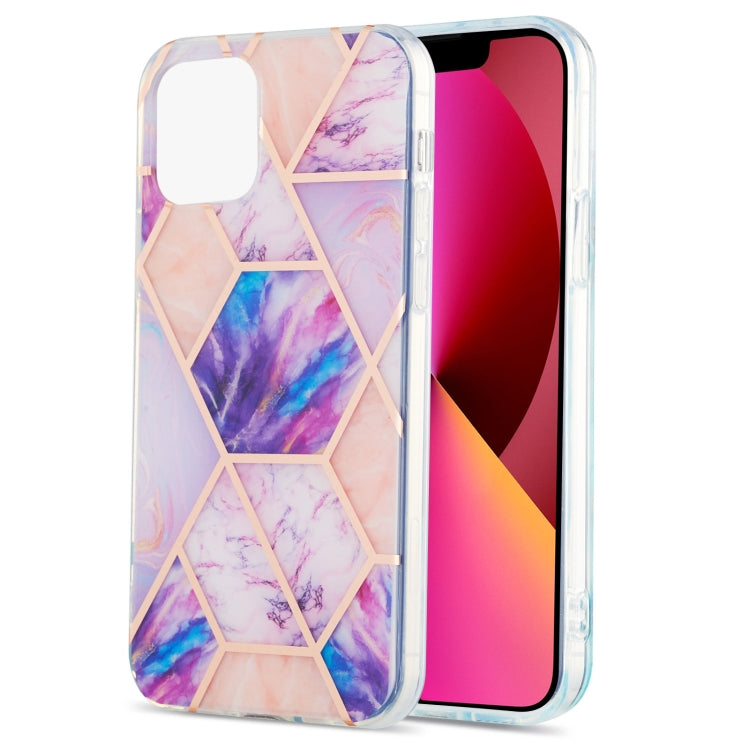 Electroplating Splicing Marble Flower Pattern Dual-side IMD TPU Shockproof Case, For iPhone 13 mini, For iPhone 13, For iPhone 13 Pro, For iPhone 13 Pro Max