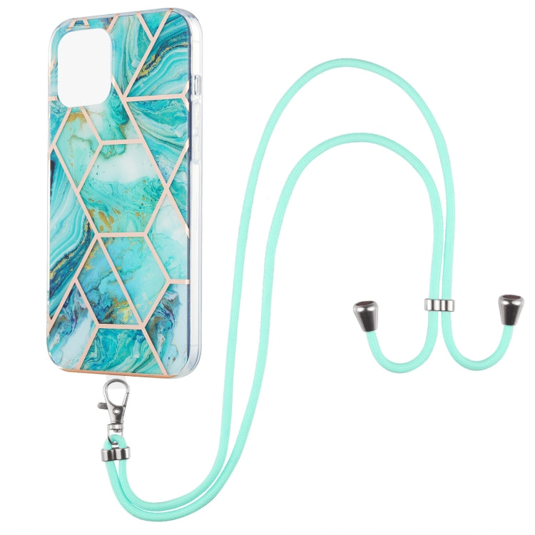 Electroplating Splicing Marble Pattern Dual-side IMD TPU Shockproof Case with Neck Lanyard, For iPhone 13 mini, For iPhone 13, For iPhone 13 Pro, For iPhone 13 Pro Max
