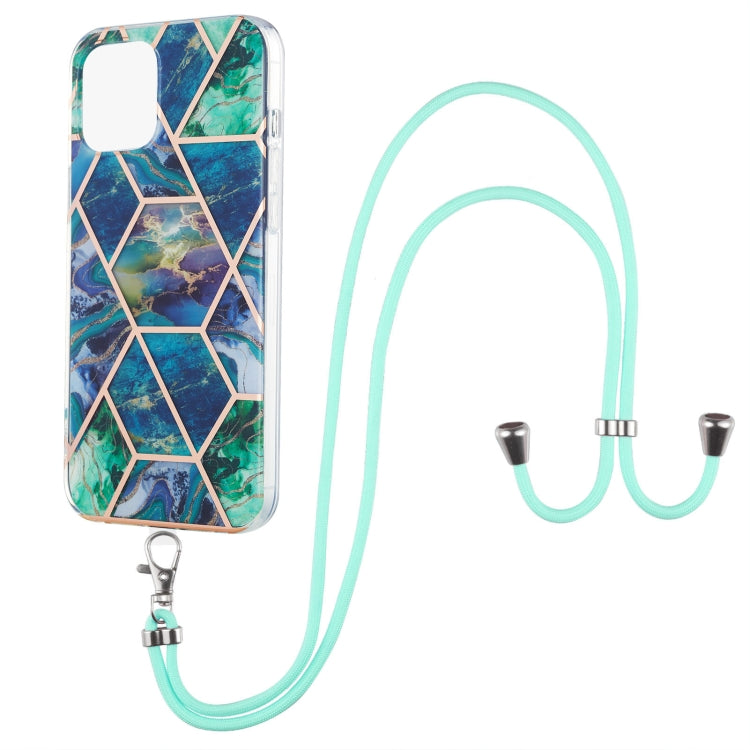 Electroplating Splicing Marble Pattern Dual-side IMD TPU Shockproof Case with Neck Lanyard, For iPhone 13 mini, For iPhone 13, For iPhone 13 Pro, For iPhone 13 Pro Max