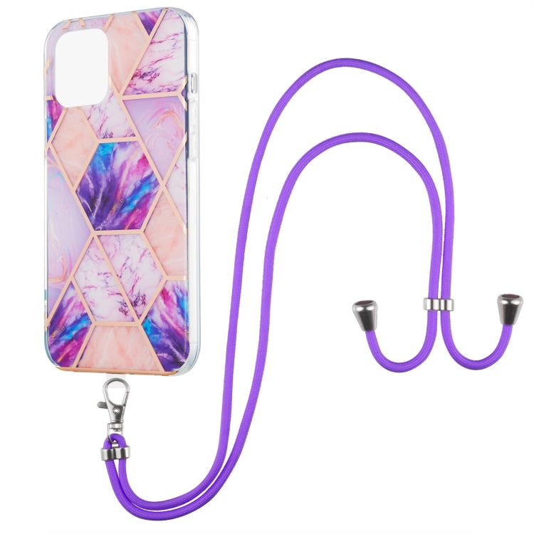 Electroplating Splicing Marble Pattern Dual-side IMD TPU Shockproof Case with Neck Lanyard, For iPhone 13 mini, For iPhone 13, For iPhone 13 Pro, For iPhone 13 Pro Max