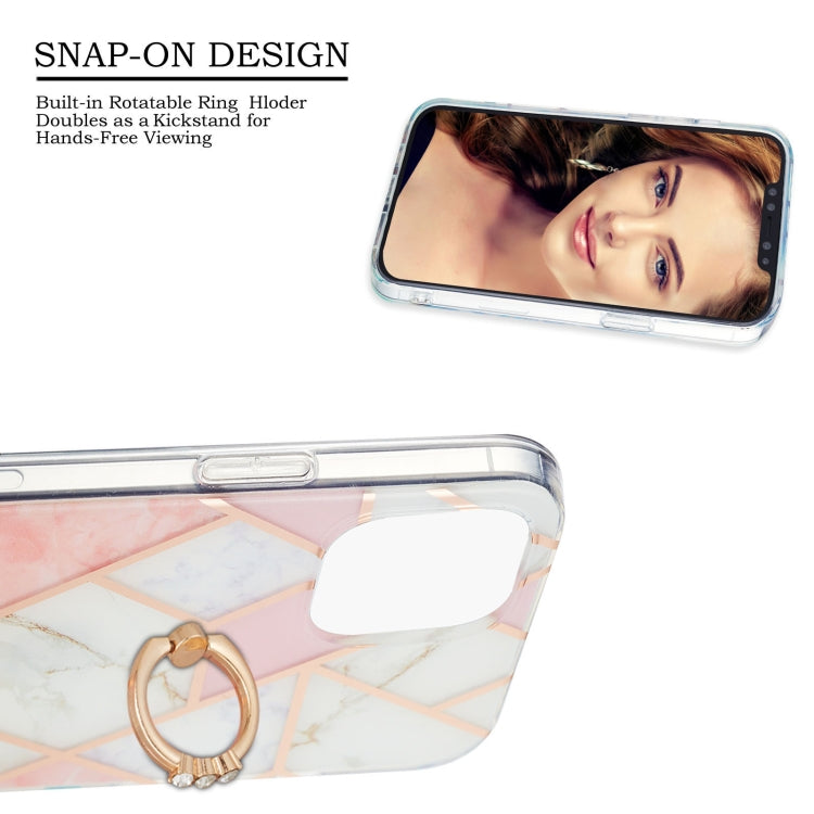 Electroplating Splicing Marble Pattern Dual-side IMD TPU Shockproof Case with Ring Holder, For iPhone 13 mini, For iPhone 13, For iPhone 13 Pro, For iPhone 13 Pro Max