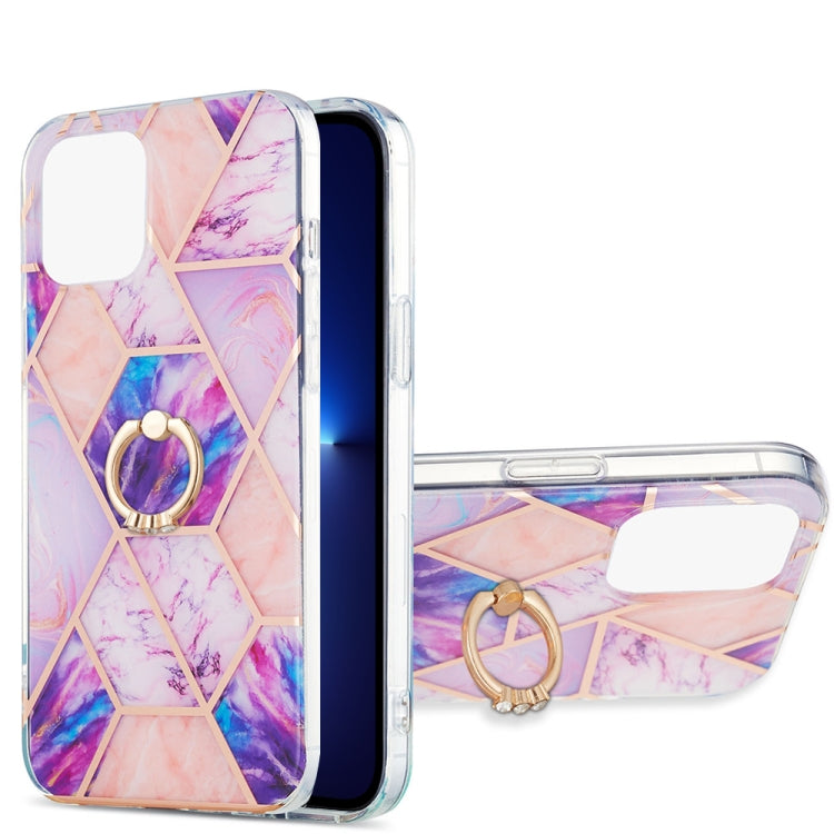 Electroplating Splicing Marble Pattern Dual-side IMD TPU Shockproof Case with Ring Holder, For iPhone 13 mini, For iPhone 13, For iPhone 13 Pro, For iPhone 13 Pro Max