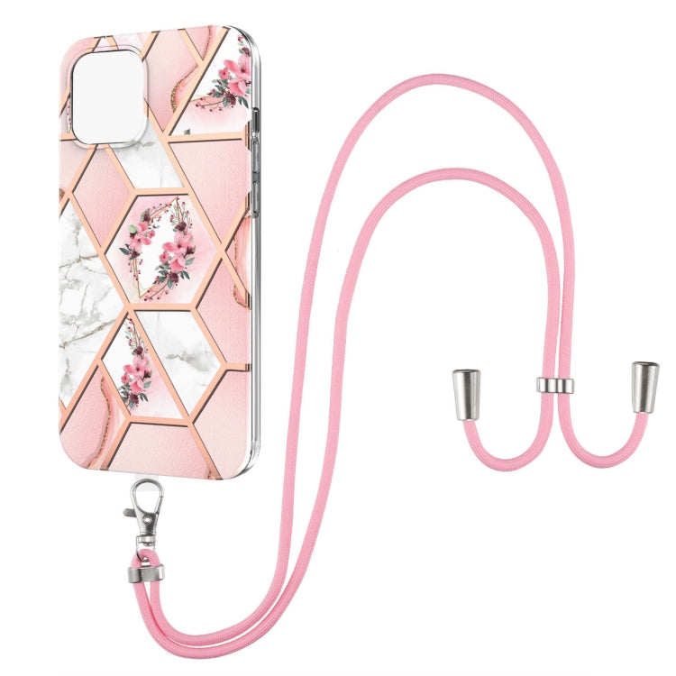 Electroplating Splicing Marble Flower Pattern TPU Shockproof Case with Lanyard, Series 1