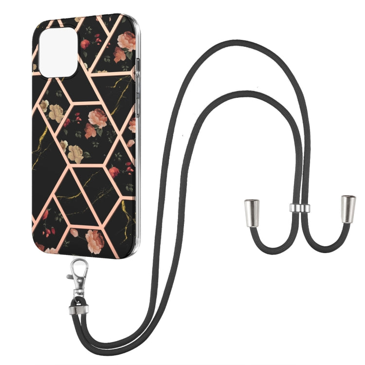 Electroplating Splicing Marble Flower Pattern TPU Shockproof Case with Lanyard, Series 1