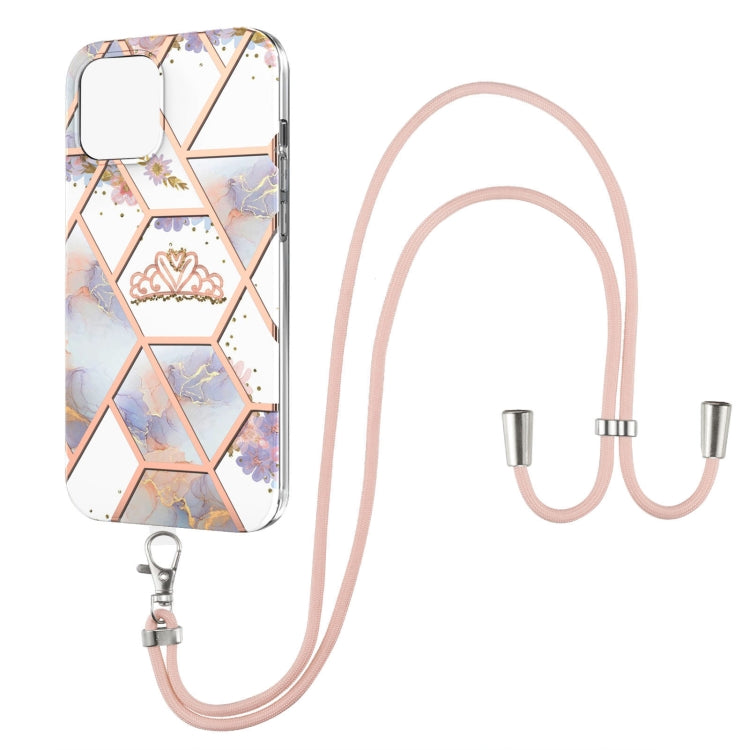 Electroplating Splicing Marble Flower Pattern TPU Shockproof Case with Lanyard, Series 1