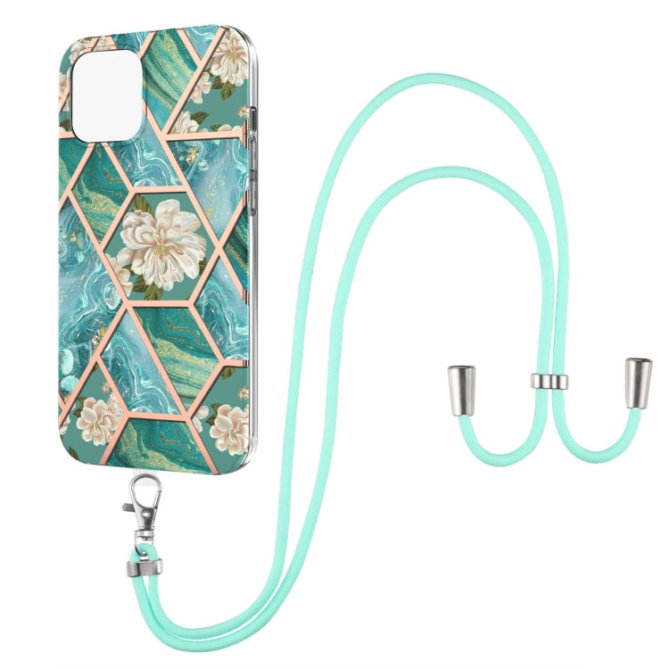 Electroplating Splicing Marble Flower Pattern TPU Shockproof Case with Lanyard, Series 1