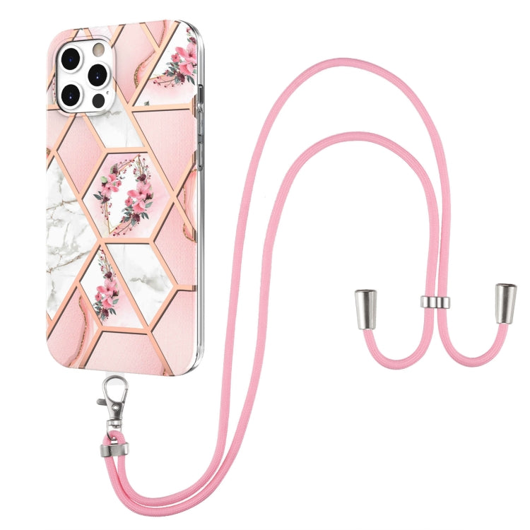 Electroplating Splicing Marble Flower Pattern TPU Shockproof Case with Lanyard, Series 1
