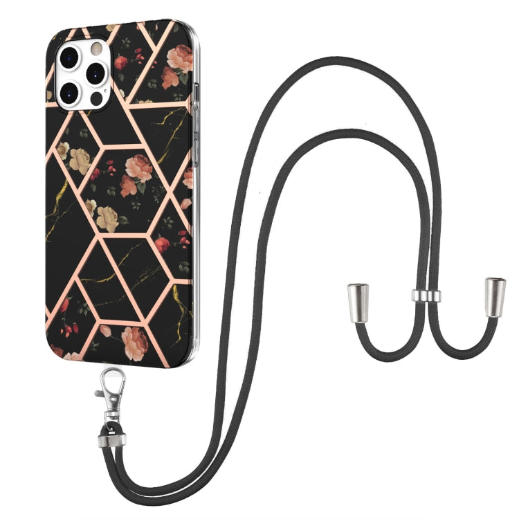 Electroplating Splicing Marble Flower Pattern TPU Shockproof Case with Lanyard, Series 1