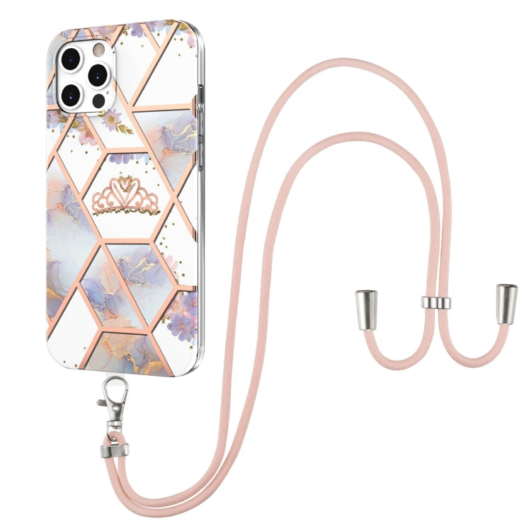 Electroplating Splicing Marble Flower Pattern TPU Shockproof Case with Lanyard, Series 1