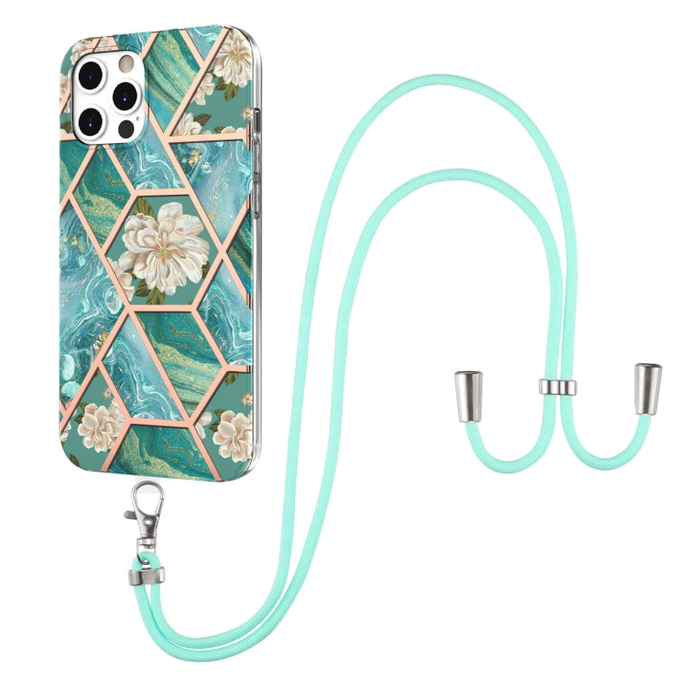 Electroplating Splicing Marble Flower Pattern TPU Shockproof Case with Lanyard, Series 1